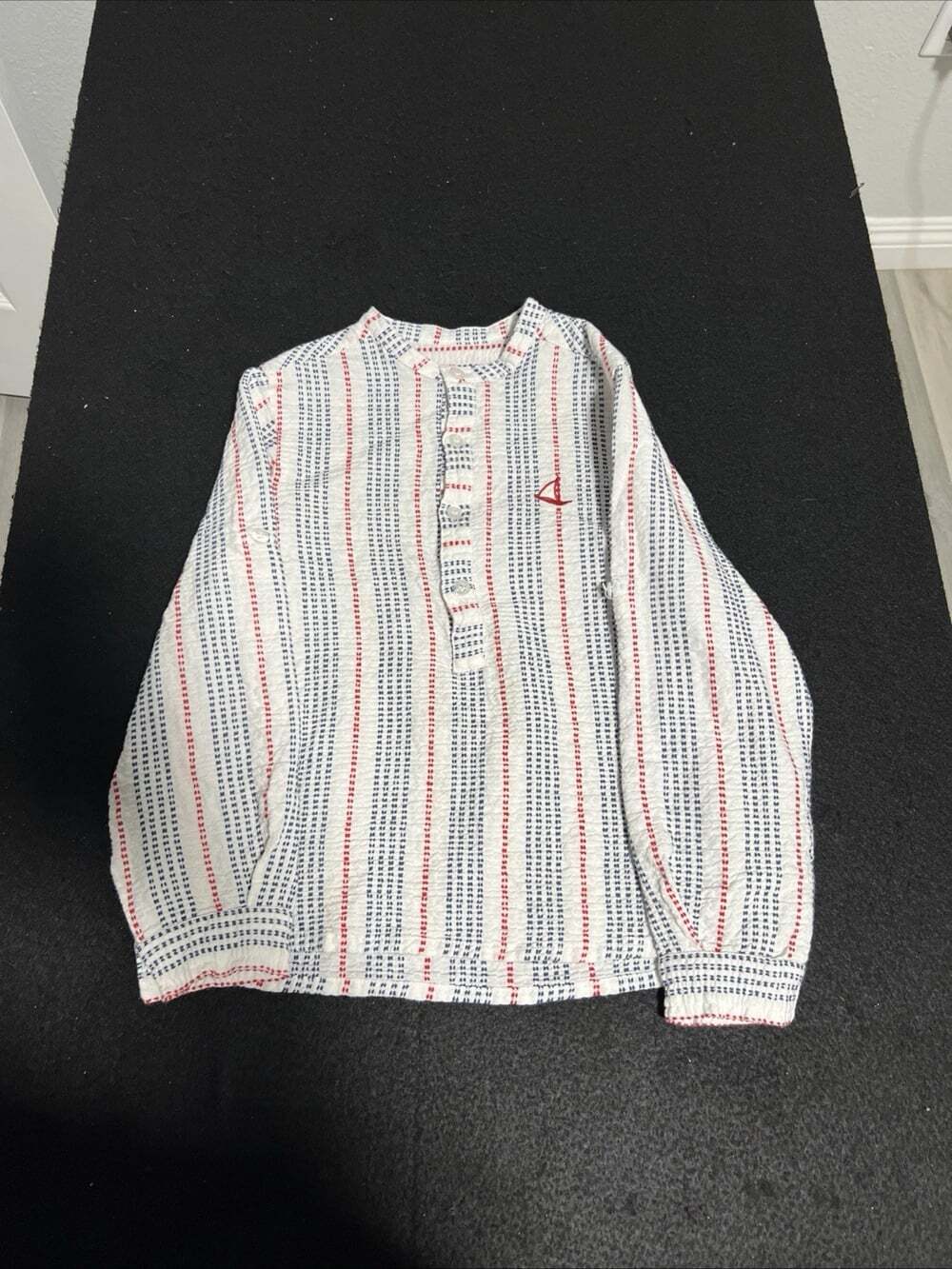 Foque Red & Blue Long Sleeve Half Button Up  Size 8 Boys 95% Cotton